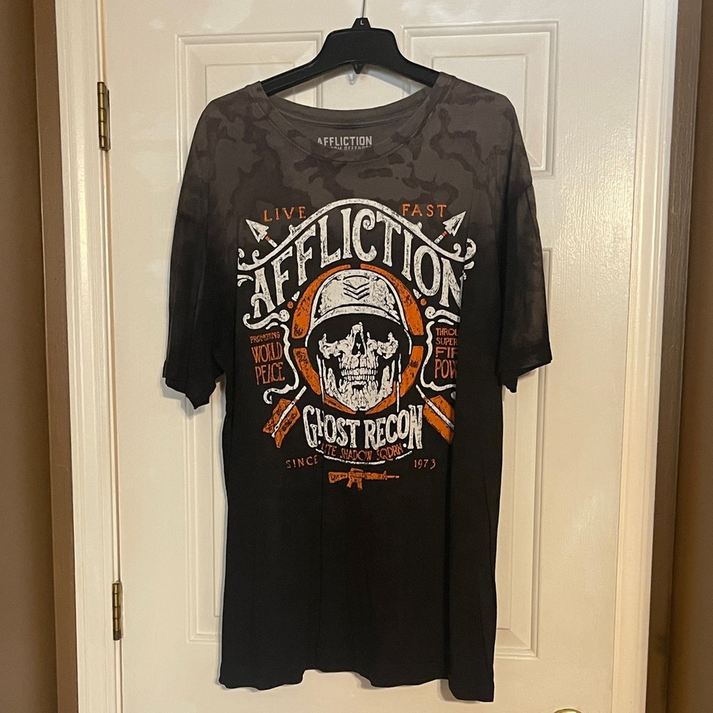 Affliction Men's Black and Orange Ghost Recon Tee